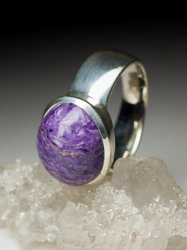 Charoite Ring Silver Purple Natural Violet Gemstone Unisex Jewelry Gift For wife For Sale 4