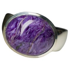 Charoite Ring Silver Purple Natural Violet Gemstone Unisex Jewelry Gift For wife