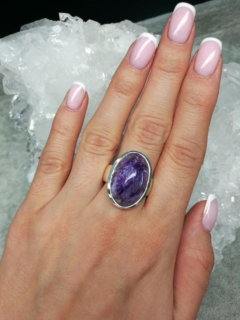 Artisan Charoite Ring silver Purple, Wedding anniversary gift, Natural Gemstone For Sale