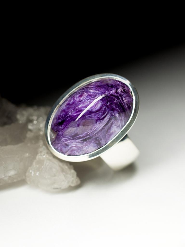Oval Cut Charoite Ring silver Purple, Wedding anniversary gift, Natural Gemstone For Sale