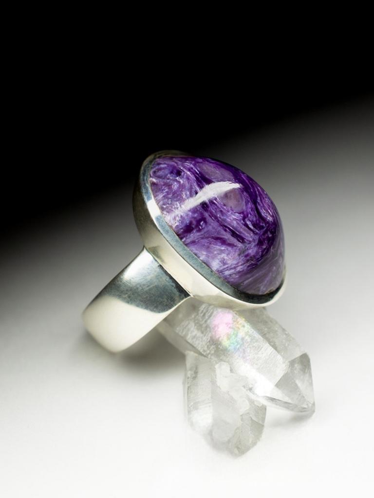 Women's or Men's Charoite Ring silver Purple, Wedding anniversary gift, Natural Gemstone For Sale