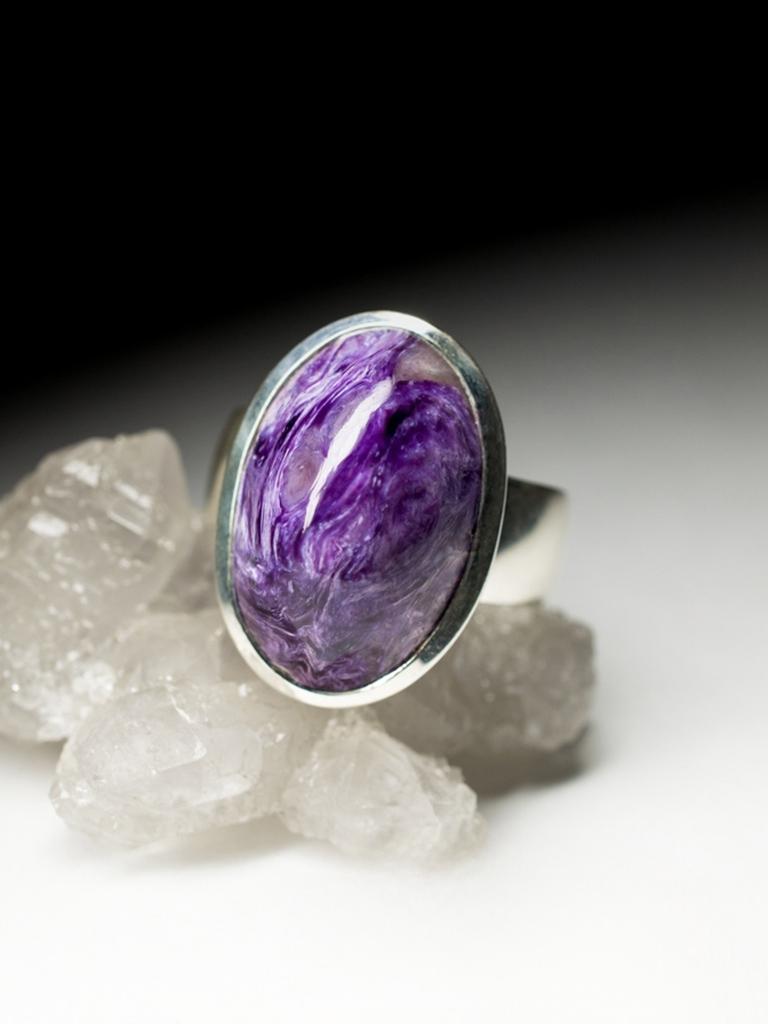 Charoite Ring silver Purple, Wedding anniversary gift, Natural Gemstone For Sale 2