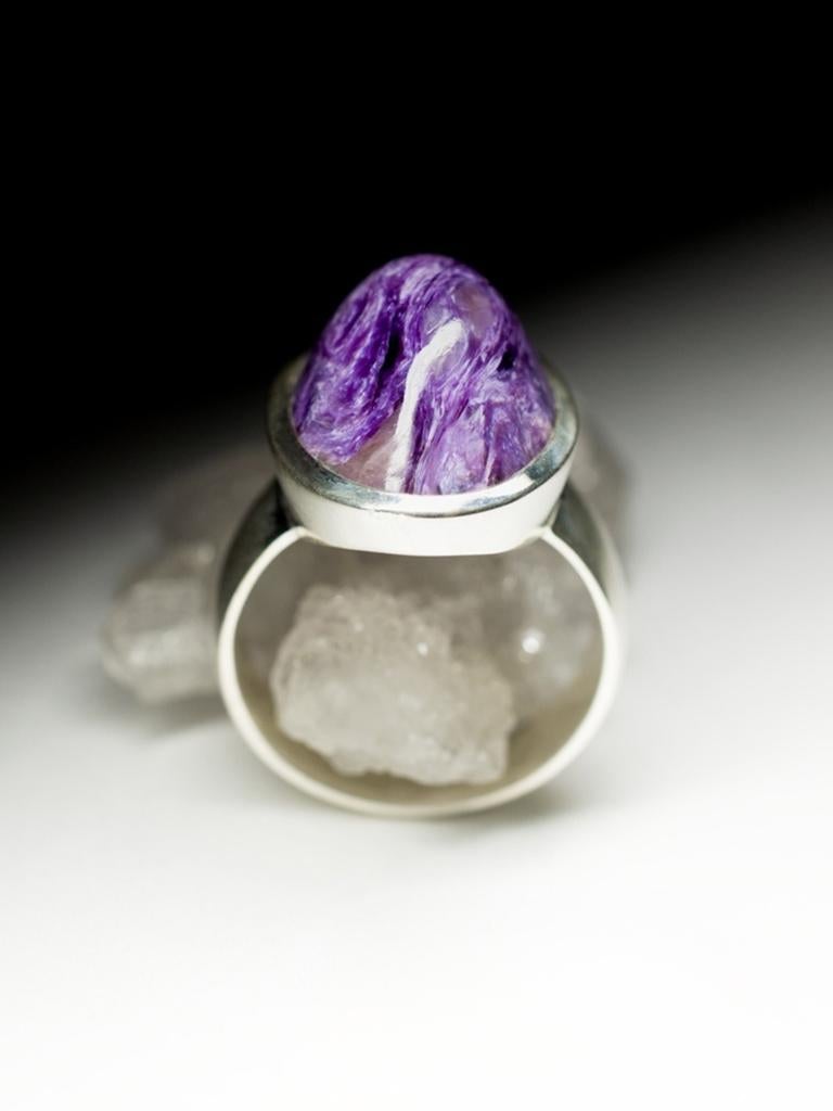 Charoite Ring silver Purple, Wedding anniversary gift, Natural Gemstone For Sale 3
