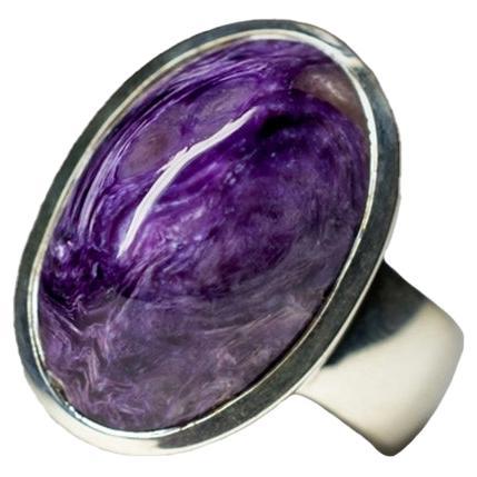 Charoite Ring silver Purple, Wedding anniversary gift, Natural Gemstone
