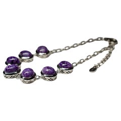 Charoite Silver Bracelet Deep Purple Wedding Anniversary gift Natural Jewelry