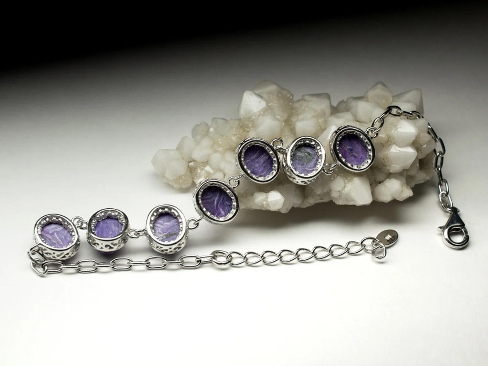 Artisan Charoite Silver Bracelet Deep Purple Wedding Anniversary gift Natural Jewelry For Sale