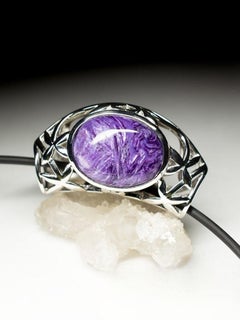 Charoite Silver Pendant Natural Purple Gemstone Fine Unisex Jewelry gift