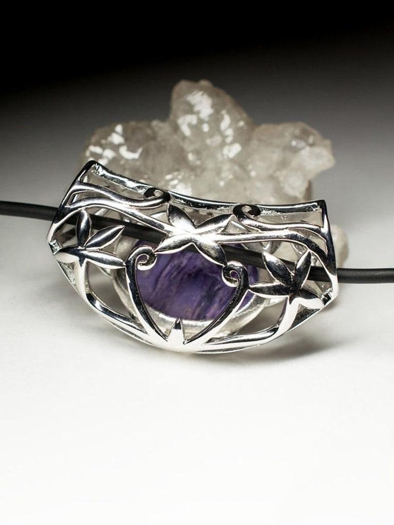 da uomo o donna Ciondolo in argento di Charoite, gemma viola naturale, regalo di gioielli unisex di qualità in vendita