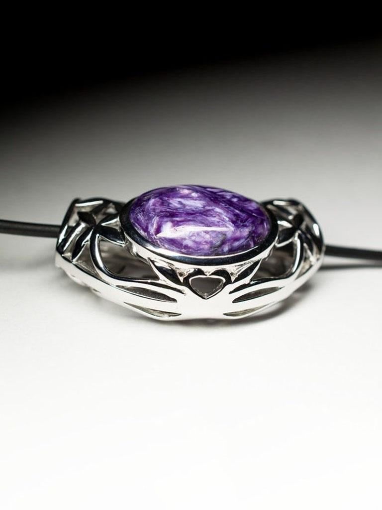 Ciondolo in argento di Charoite, gemma viola naturale, regalo di gioielli unisex di qualità in vendita 3