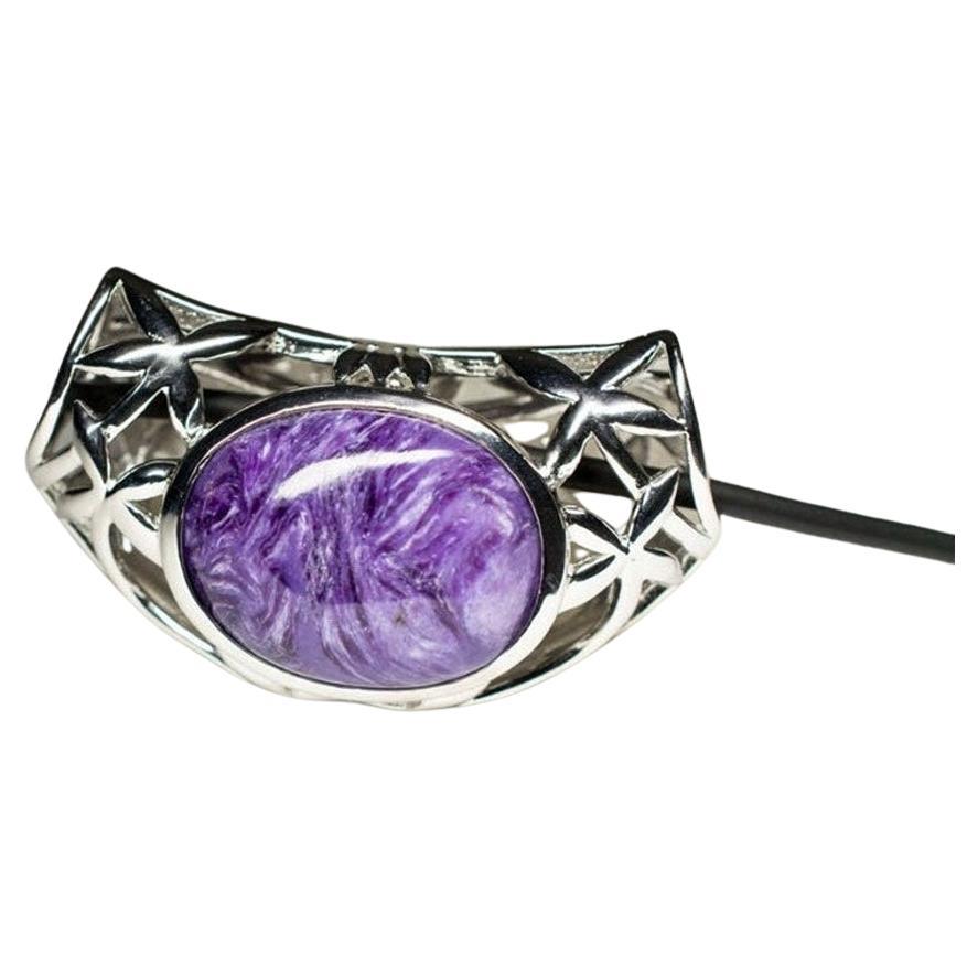 Ciondolo in argento di Charoite, gemma viola naturale, regalo di gioielli unisex di qualità