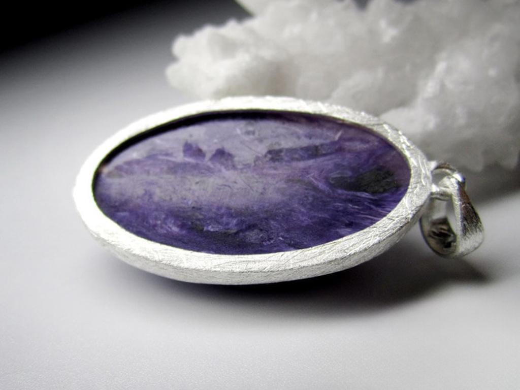 Charoite Silver Pendant Natural Royal Purple Gemstone gift Vintage style 4