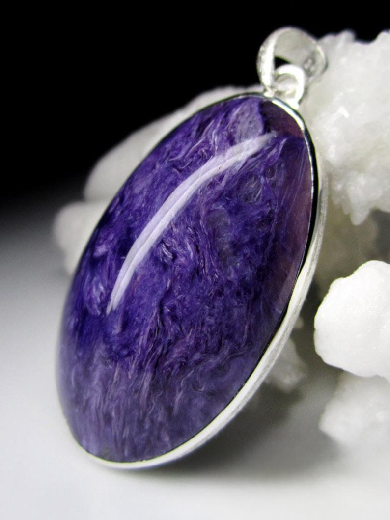 Artisan Charoite Silver Pendant Natural Royal Purple Gemstone gift Vintage style