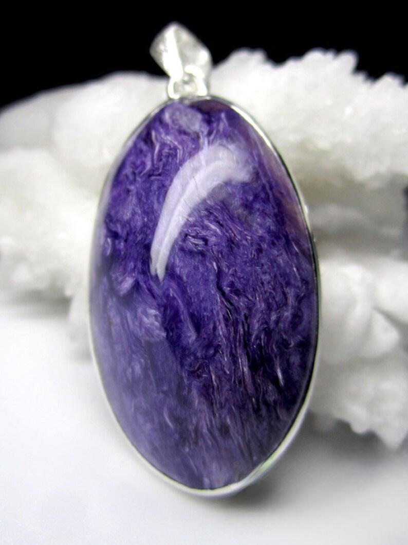 Charoite Silver Pendant Natural Royal Purple Gemstone gift Vintage style In New Condition In Berlin, DE