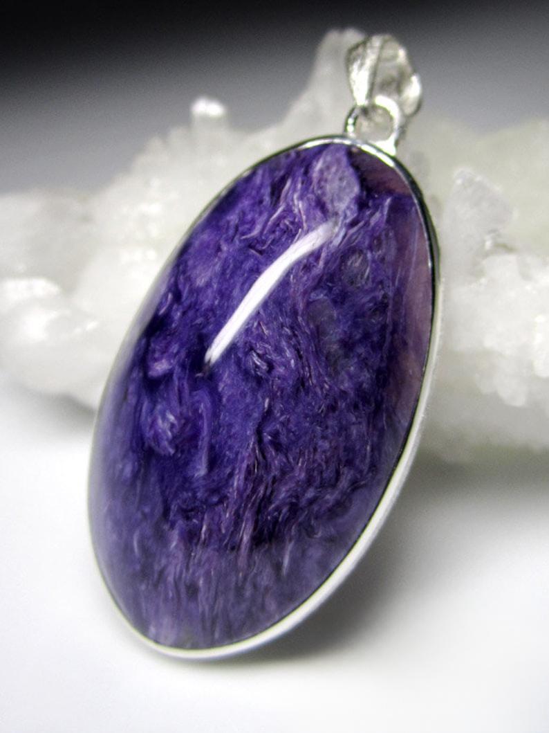 Women's or Men's Charoite Silver Pendant Natural Royal Purple Gemstone gift Vintage style