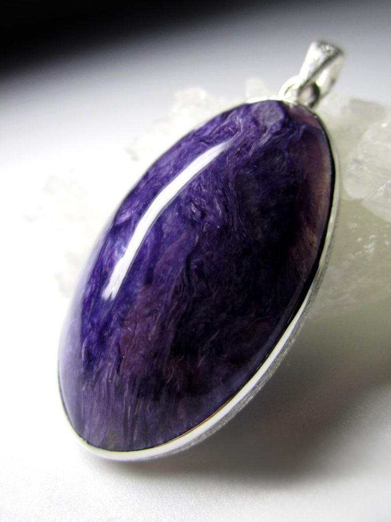 Charoite Silver Pendant Natural Royal Purple Gemstone gift Vintage style 1