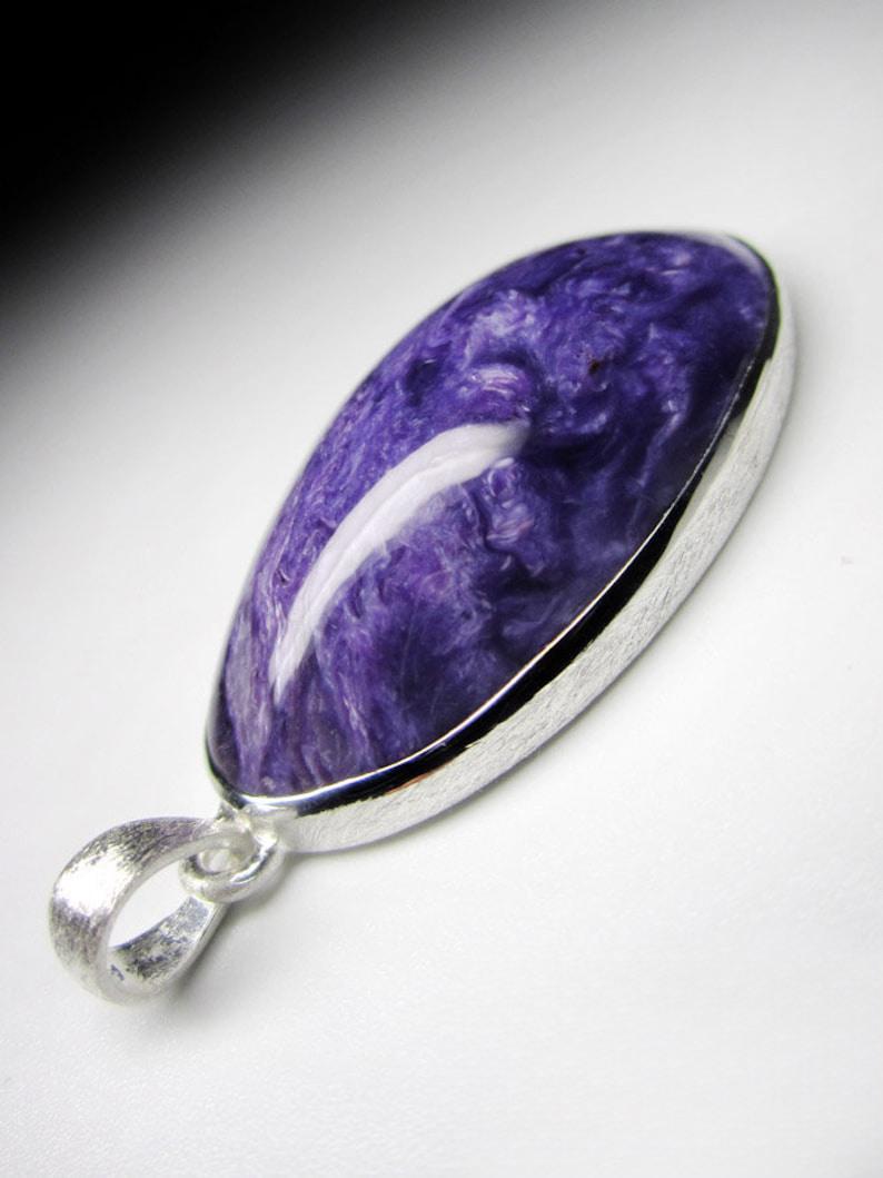 Charoite Silver Pendant Natural Royal Purple Gemstone gift Vintage style 3