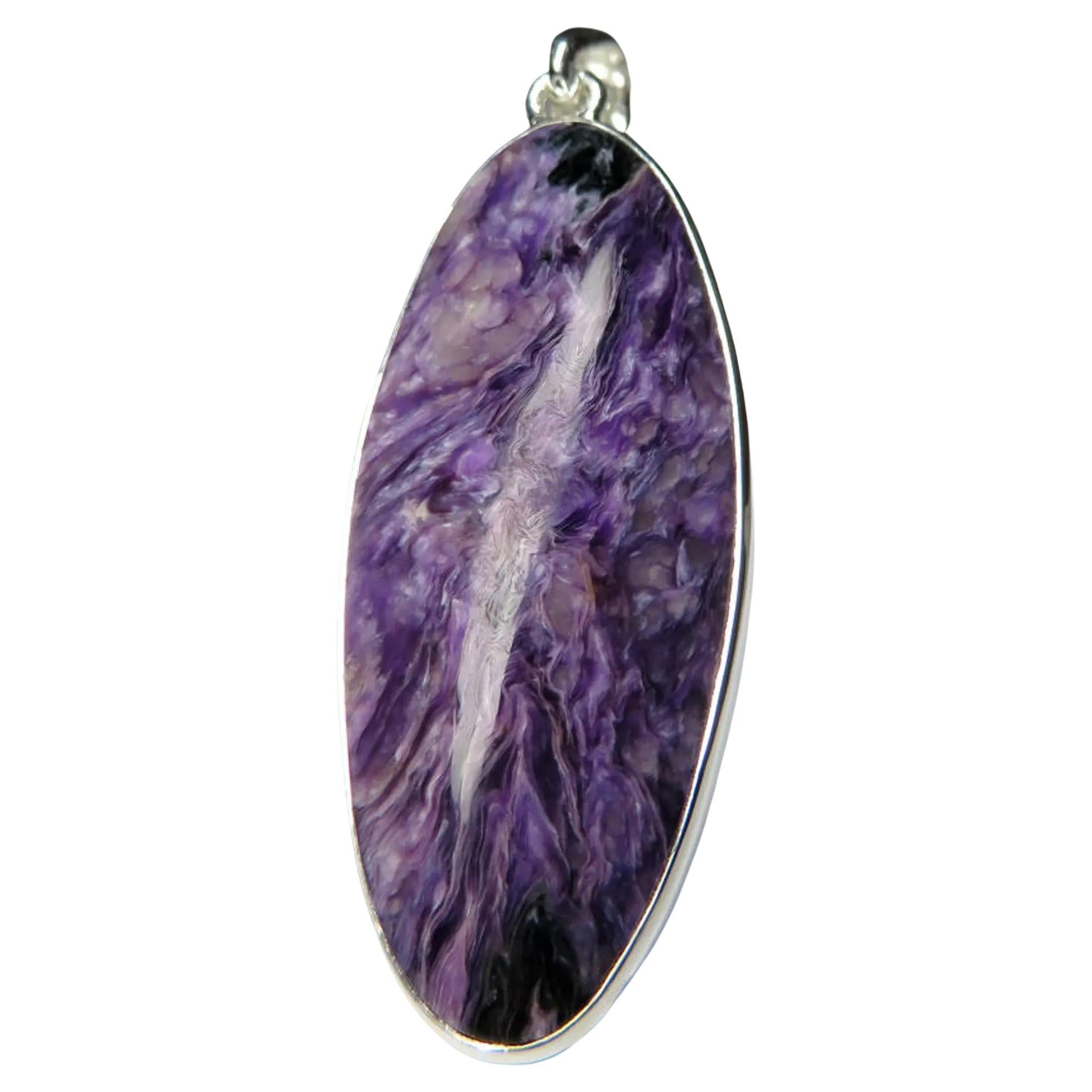 Ciondolo d'argento Charoite Royal Purple Flower Patterned Oval Natural Gemstone regalo in vendita