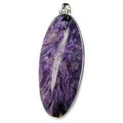 Ciondolo d'argento Charoite Royal Purple Flower Patterned Oval Natural Gemstone regalo