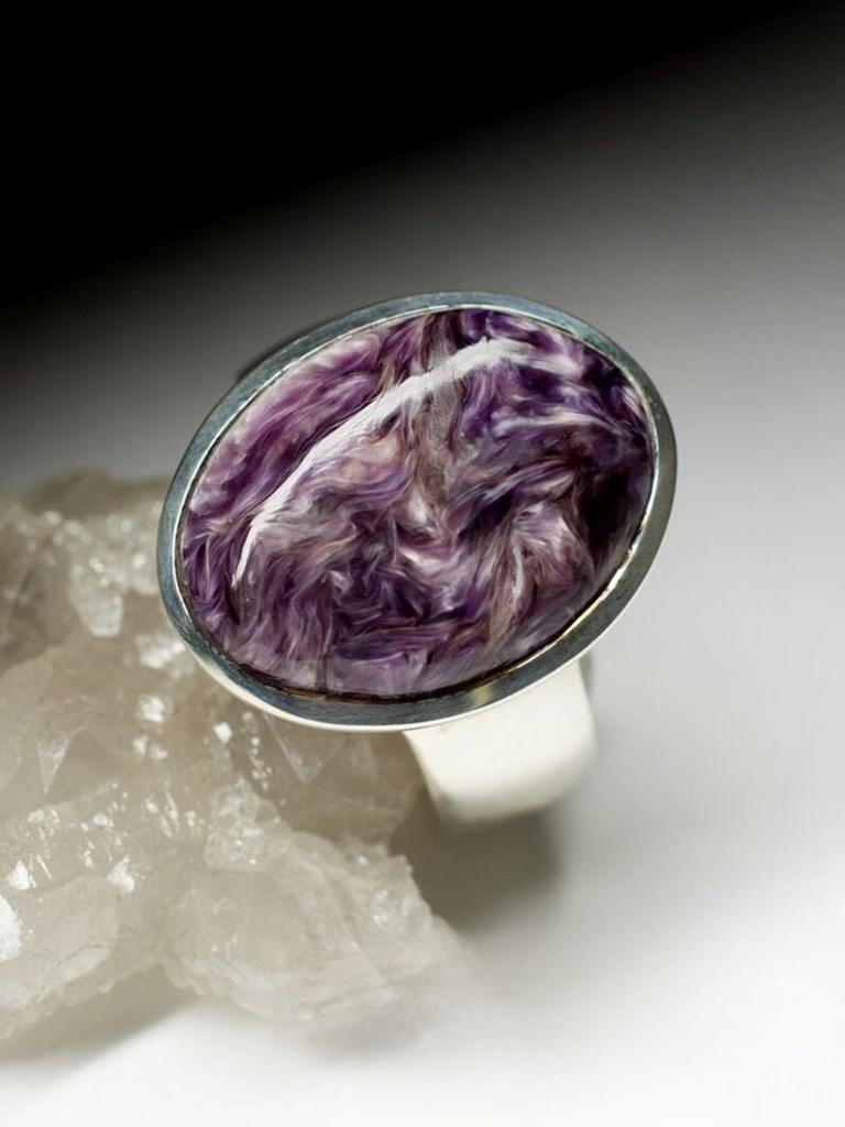 Charoite Silver Ring Violet Purple Gemstone Big Unisex Jewelry LOTR Style For Sale 5
