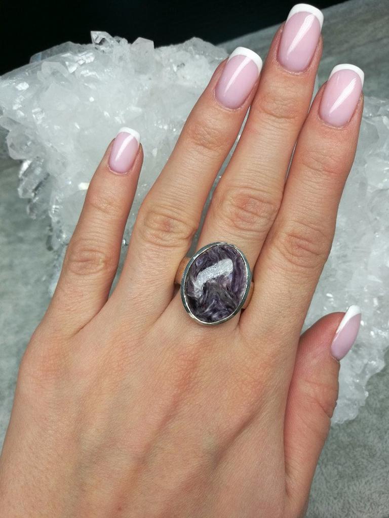 Artisan Charoite Silver Ring Violet Purple Gemstone Big Unisex Jewelry LOTR Style For Sale