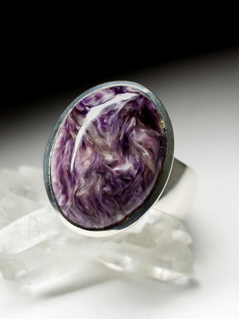 Charoite Silver Ring Violet Purple Gemstone Big Unisex Jewelry LOTR Style For Sale 1