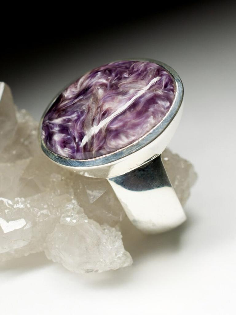 Charoite Silver Ring Violet Purple Gemstone Big Unisex Jewelry LOTR Style For Sale 2