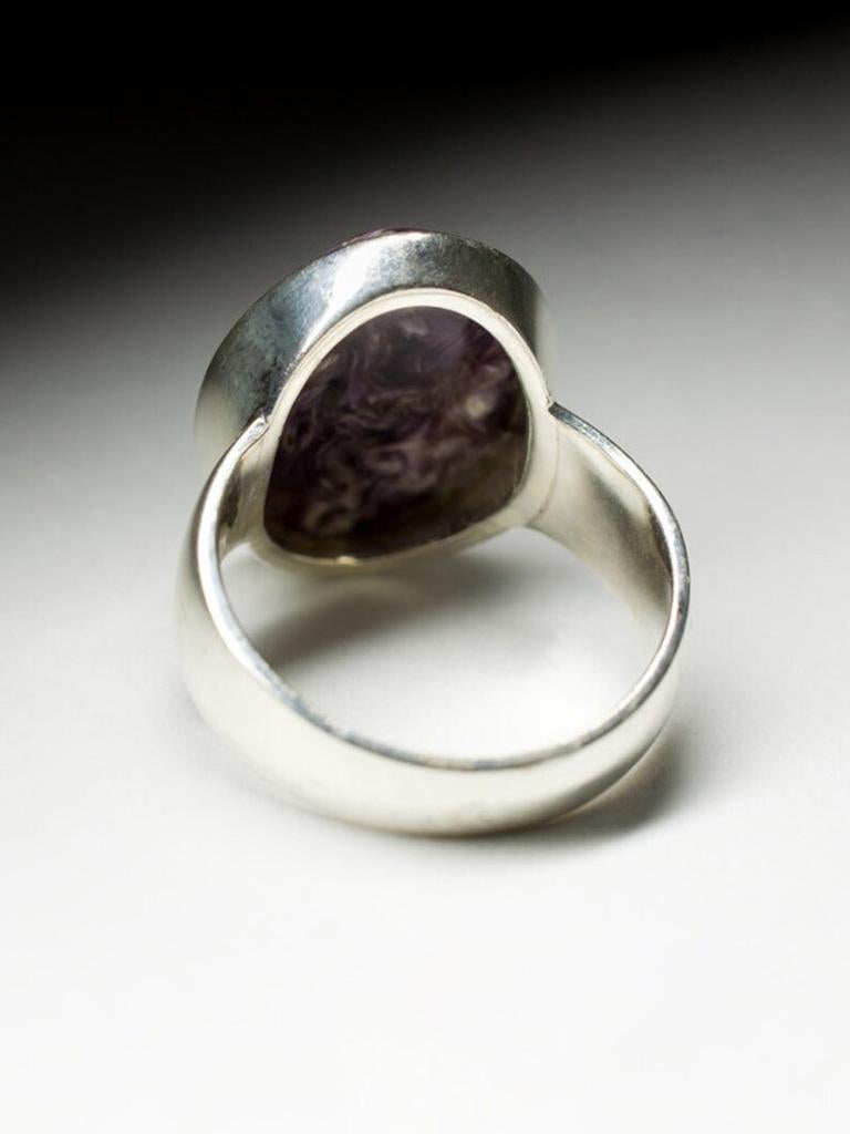 Charoite Silver Ring Violet Purple Gemstone Big Unisex Jewelry LOTR Style For Sale 4