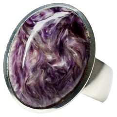Charoite Silver Ring Violet Purple Gemstone Big Unisex Jewelry LOTR Style