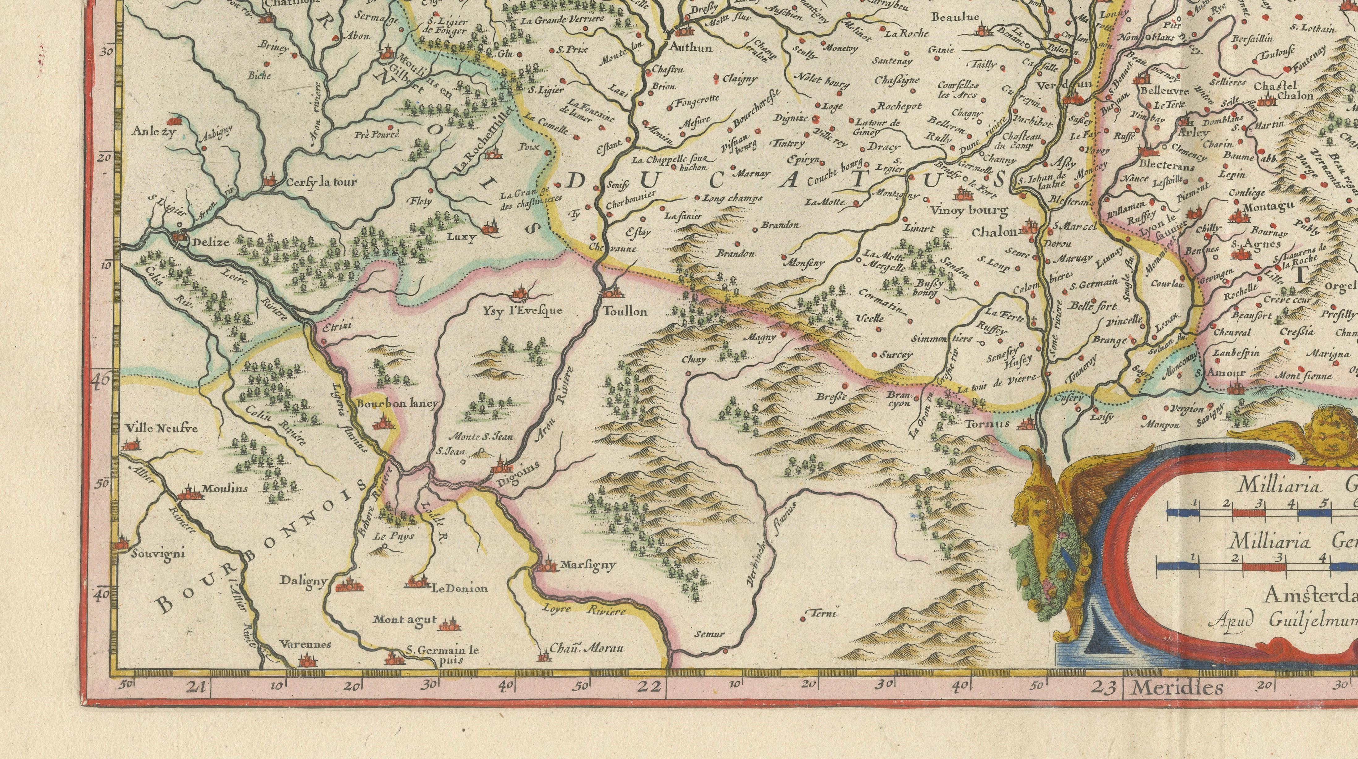 Charolais, Burgundy Antique Blaeu Atlas Map of France, 1642