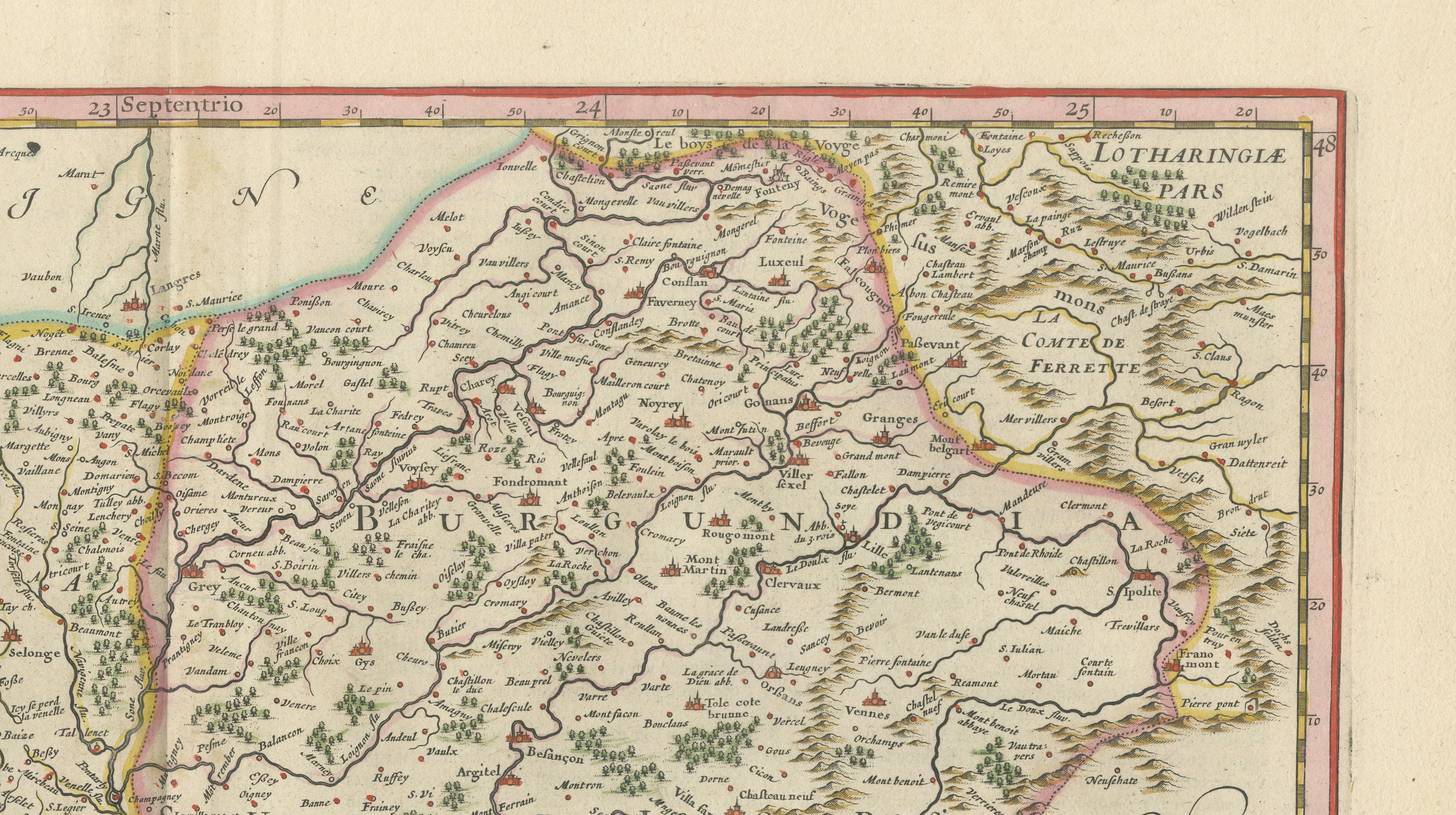 Charolais, Burgundy Antique Blaeu Atlas Map of France, 1642