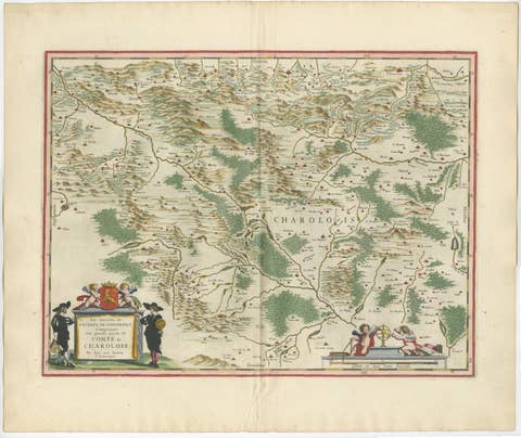 Charolais, Burgundy Antique Blaeu Atlas Map of France, 1642