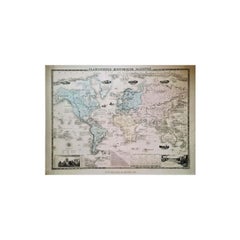 1864 Original illustrated planisphere - World Map - Geography