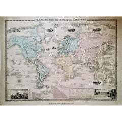 Antique 1864 Original illustrated planisphere - World Map - Geography