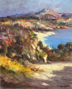 French Impressionist Signed Oil Blue Coastline Sand Dunes and Landscape