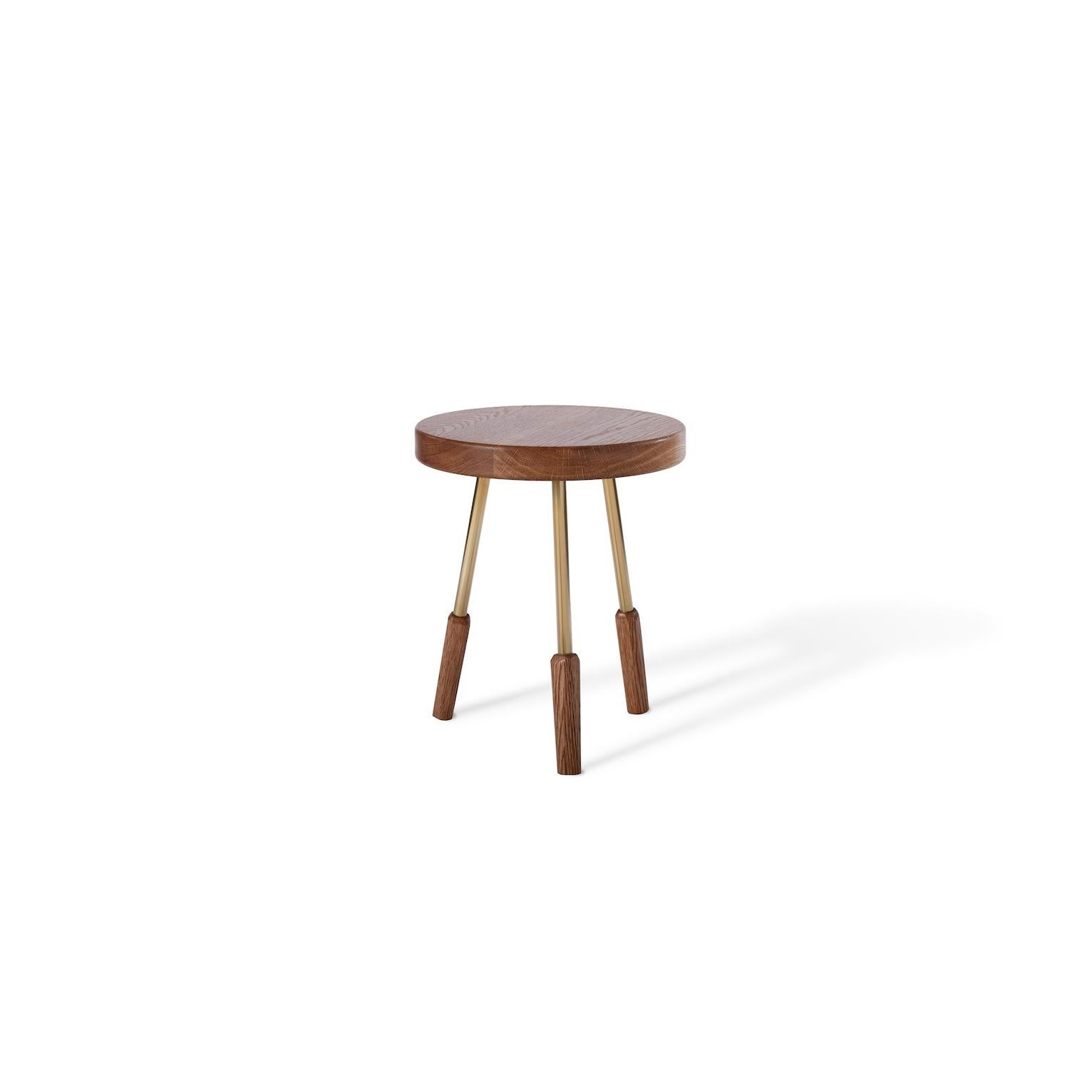 American Charred Ash Milking Stool with Brass Legs by Casey McCafferty For Sale