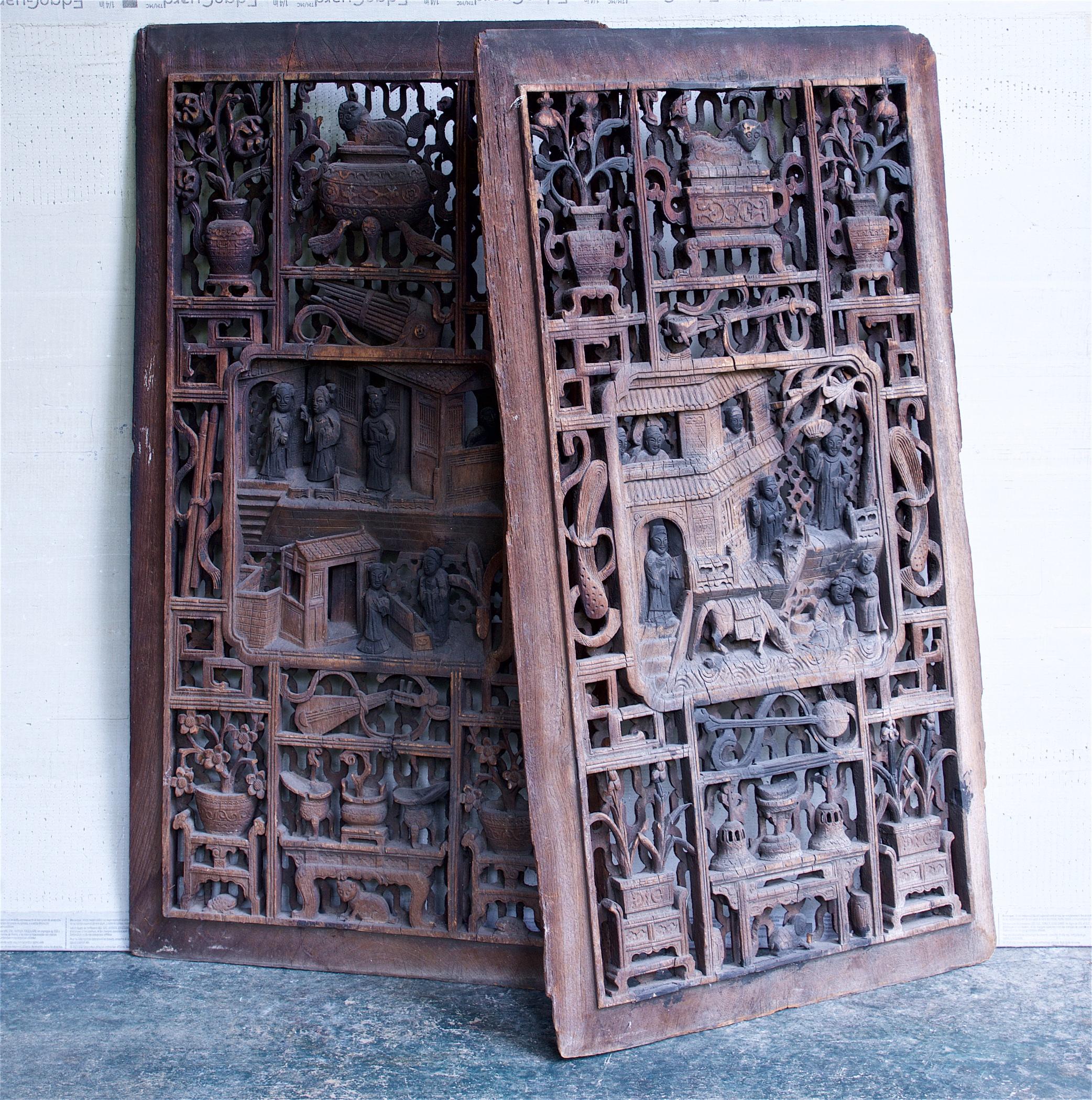Cineserie Antico matrimonio cinese Porte persiane Arte da parete Scultura rustica cineseria