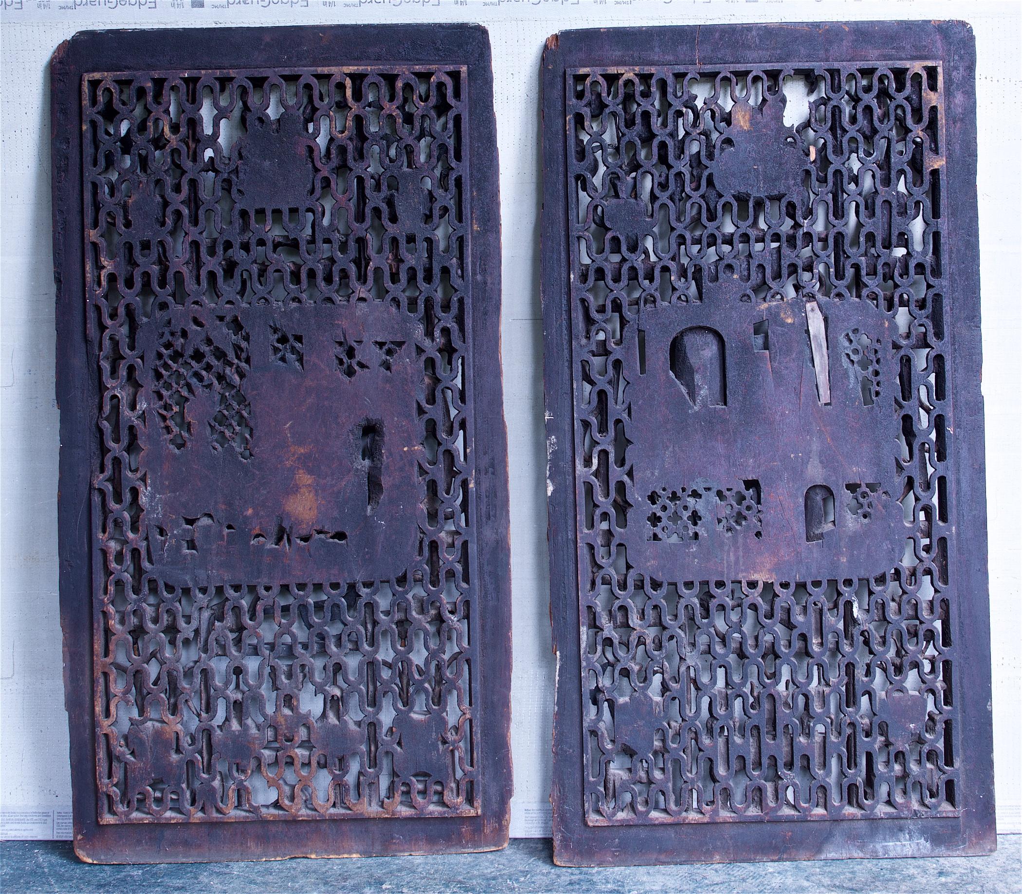 19th Century Ancient Chinese Wedding Doors Shutters Wall Art Rustic Chinoiserie Sculpture For Sale