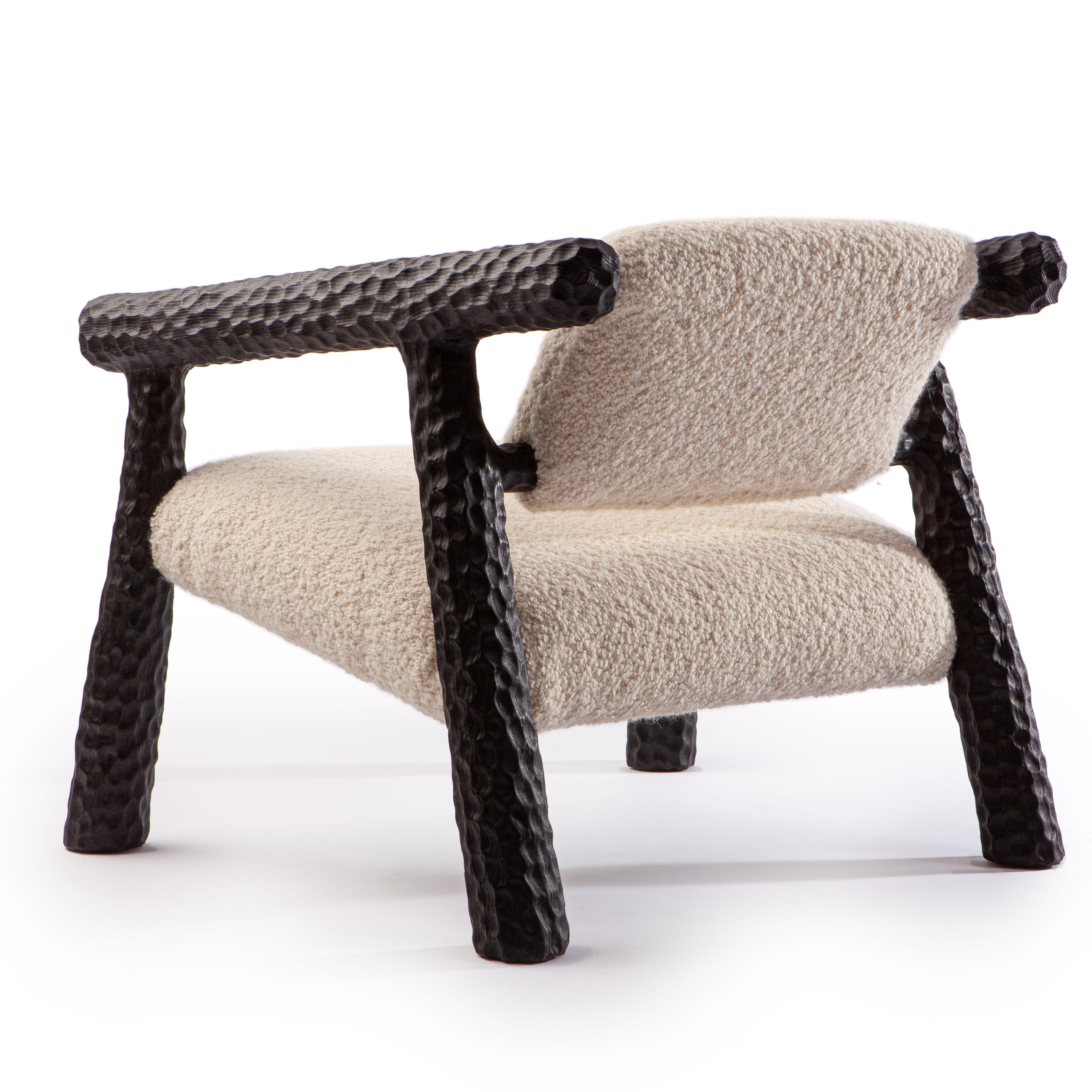 Fabric Charred Chunky Chair with Bouclé fabric For Sale