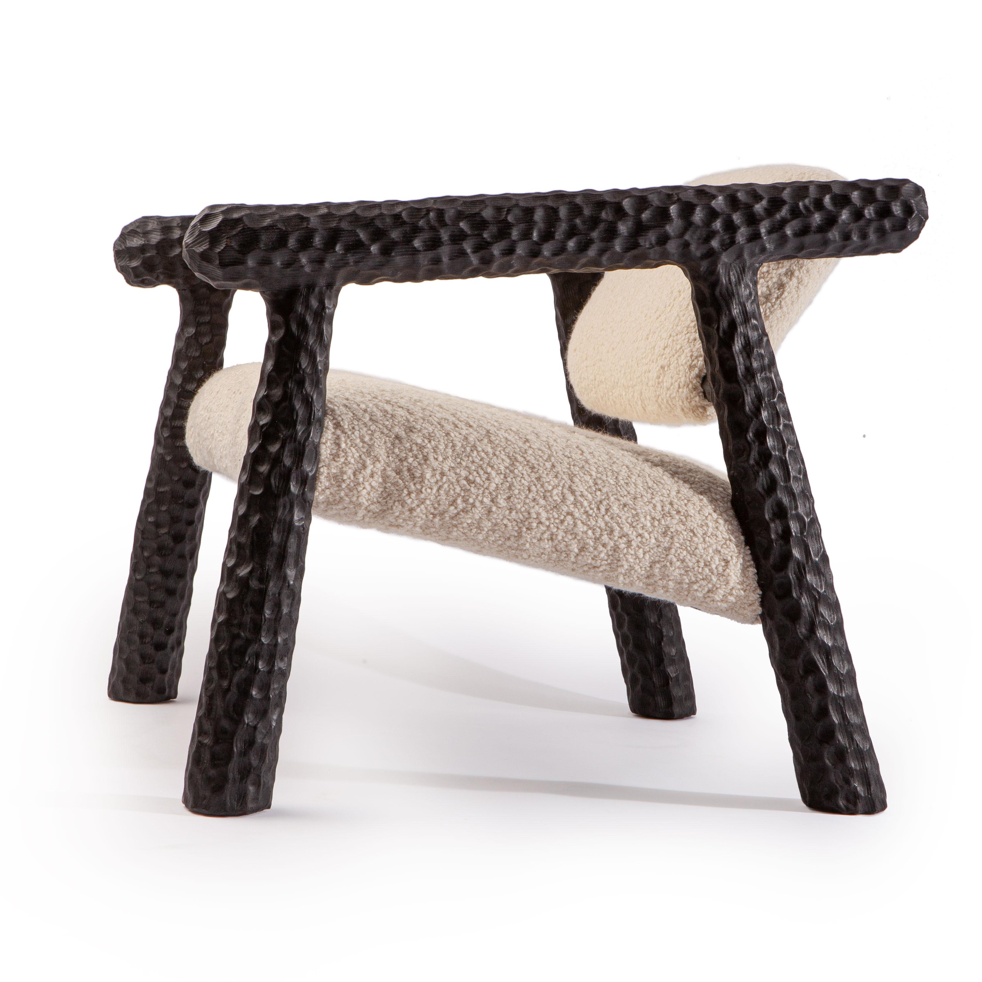 Charred Chunky Chair with Bouclé fabric For Sale 1