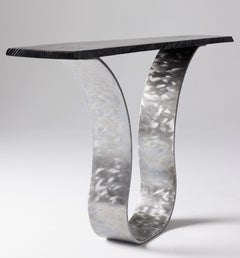 Charred Live Edge Maple on Polished Steel Base Console Table by Carlo Stenta