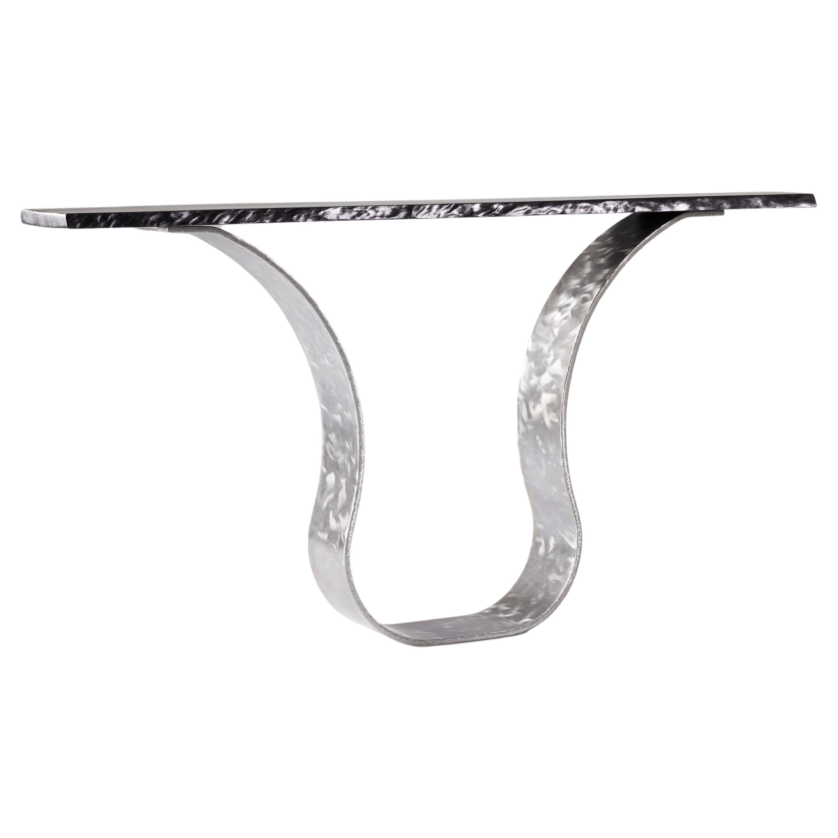Charred Live Edge Maple on Polished Steel Base Console Table by Carlo Stenta For Sale
