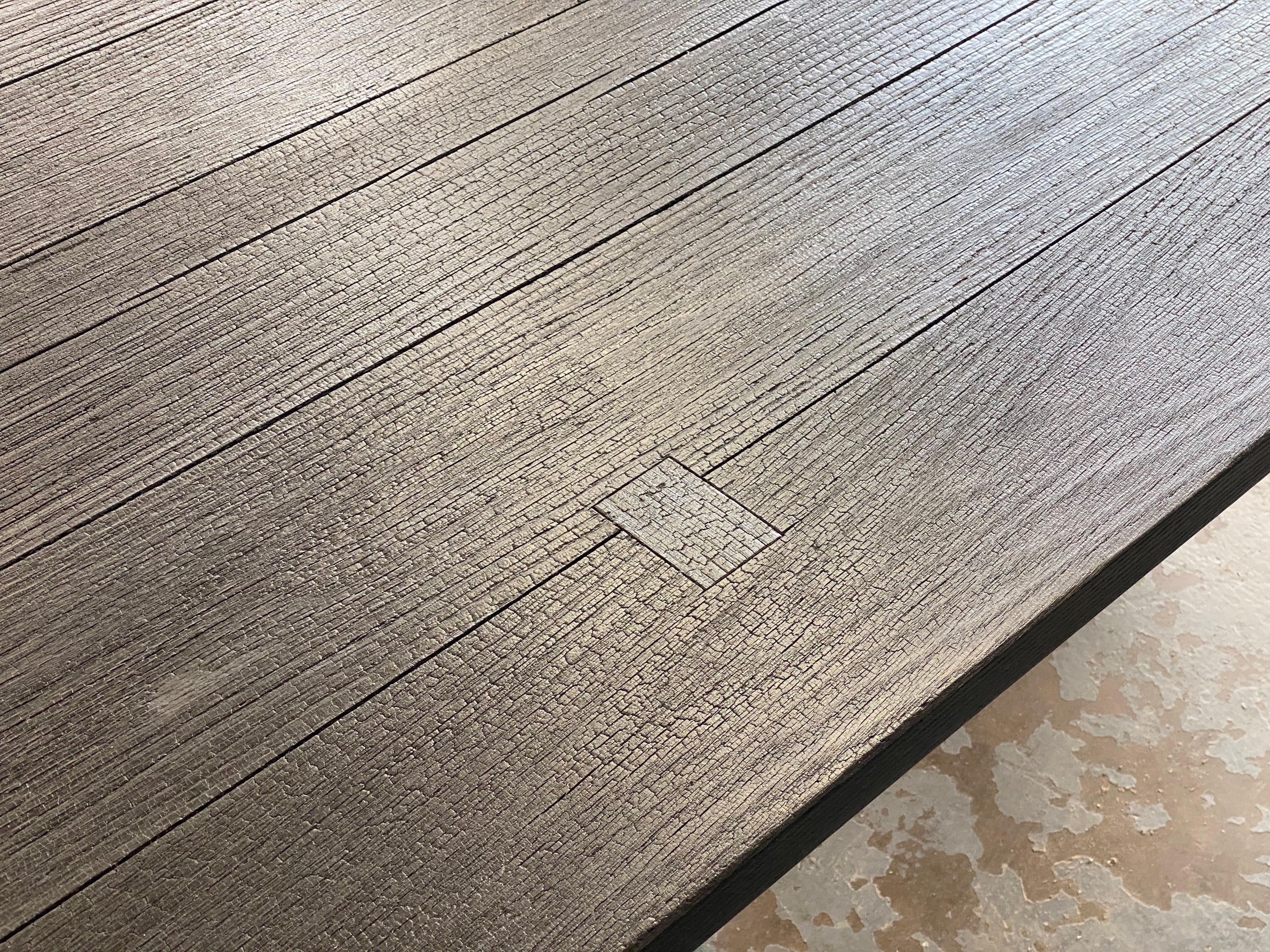 Hand-Carved Charred Oak Dining Table / Solid Oak Japanese Joinery For Sale