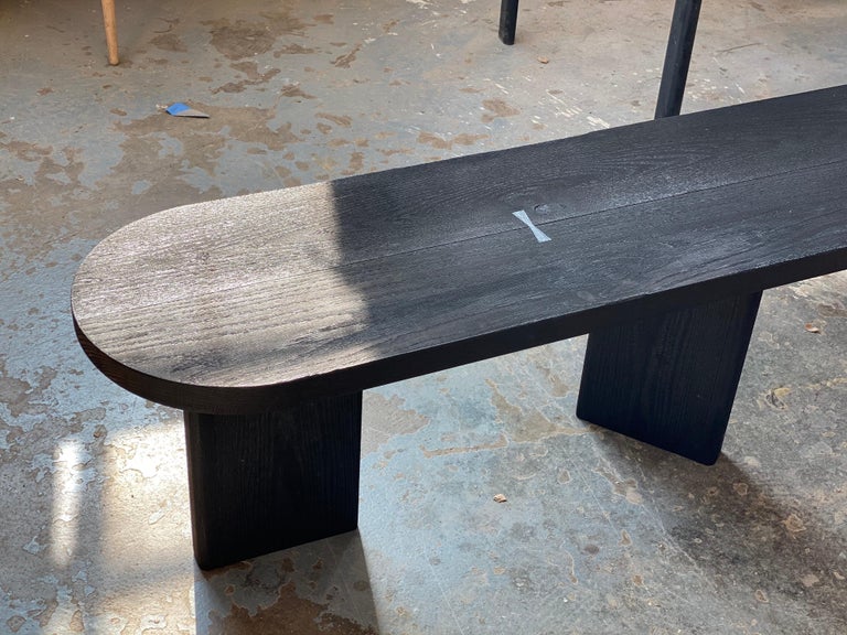 Contemporary Charred Oak Entry Bench / Dining Bench For Sale