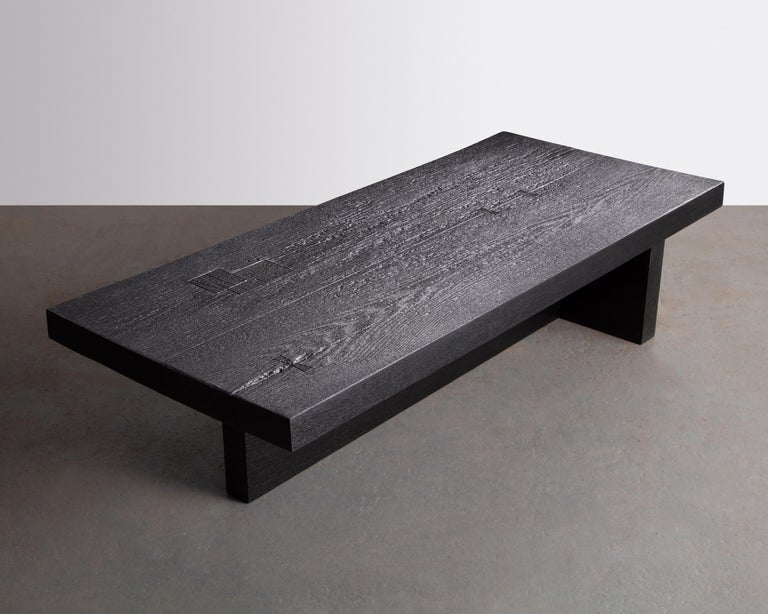 North American Charred Oak Japanese Inspired Coffee Table For Sale