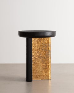 Charred Oak Side Table with hand-hammered Bronze base by Chris Miano