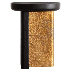 Charred Oak Side Table with hand-hammered Bronze base by Chris Miano