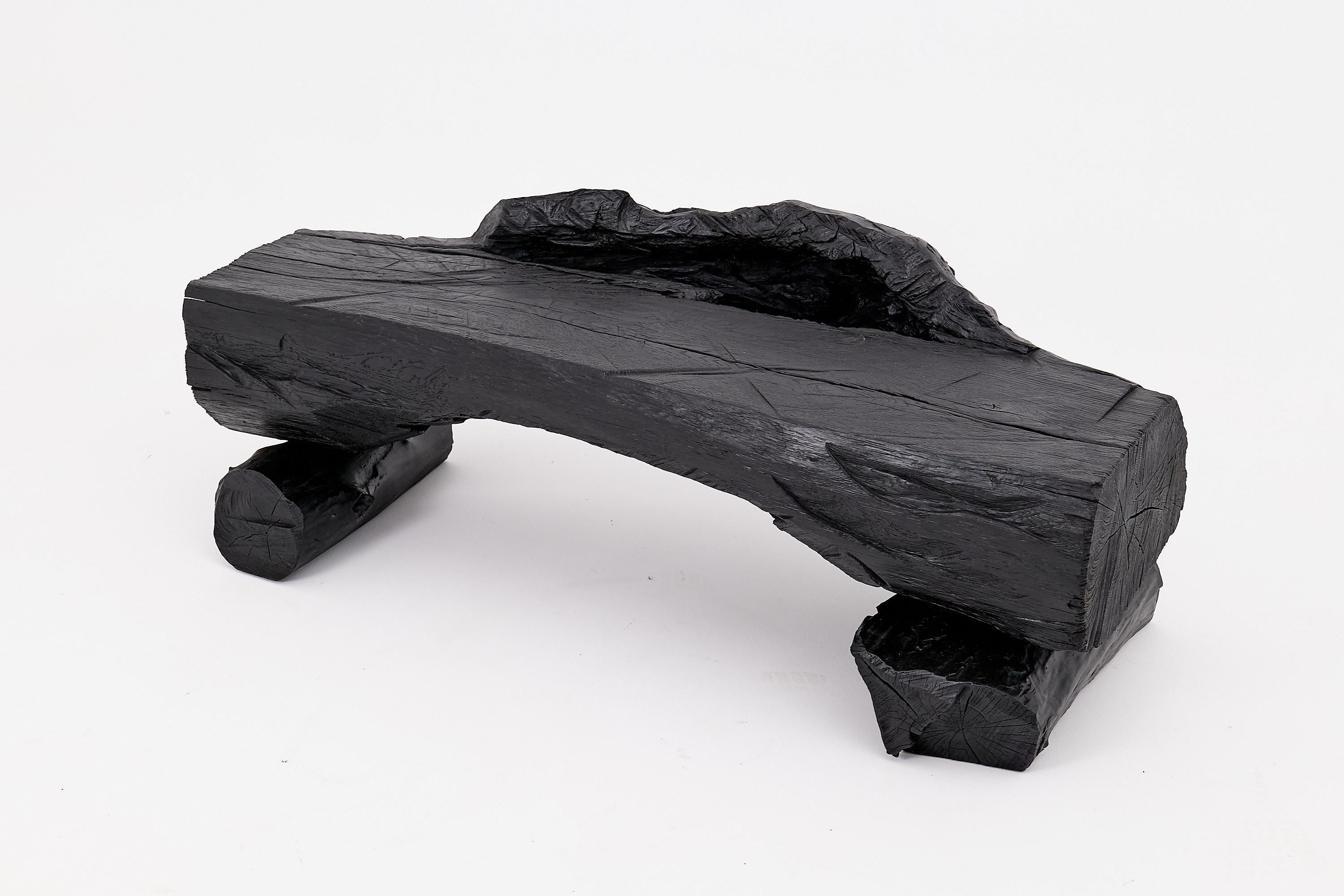 Verkohlte Massivholzbank von Logniture - Organische moderne Sitzskulptur (Geschnitzt) im Angebot