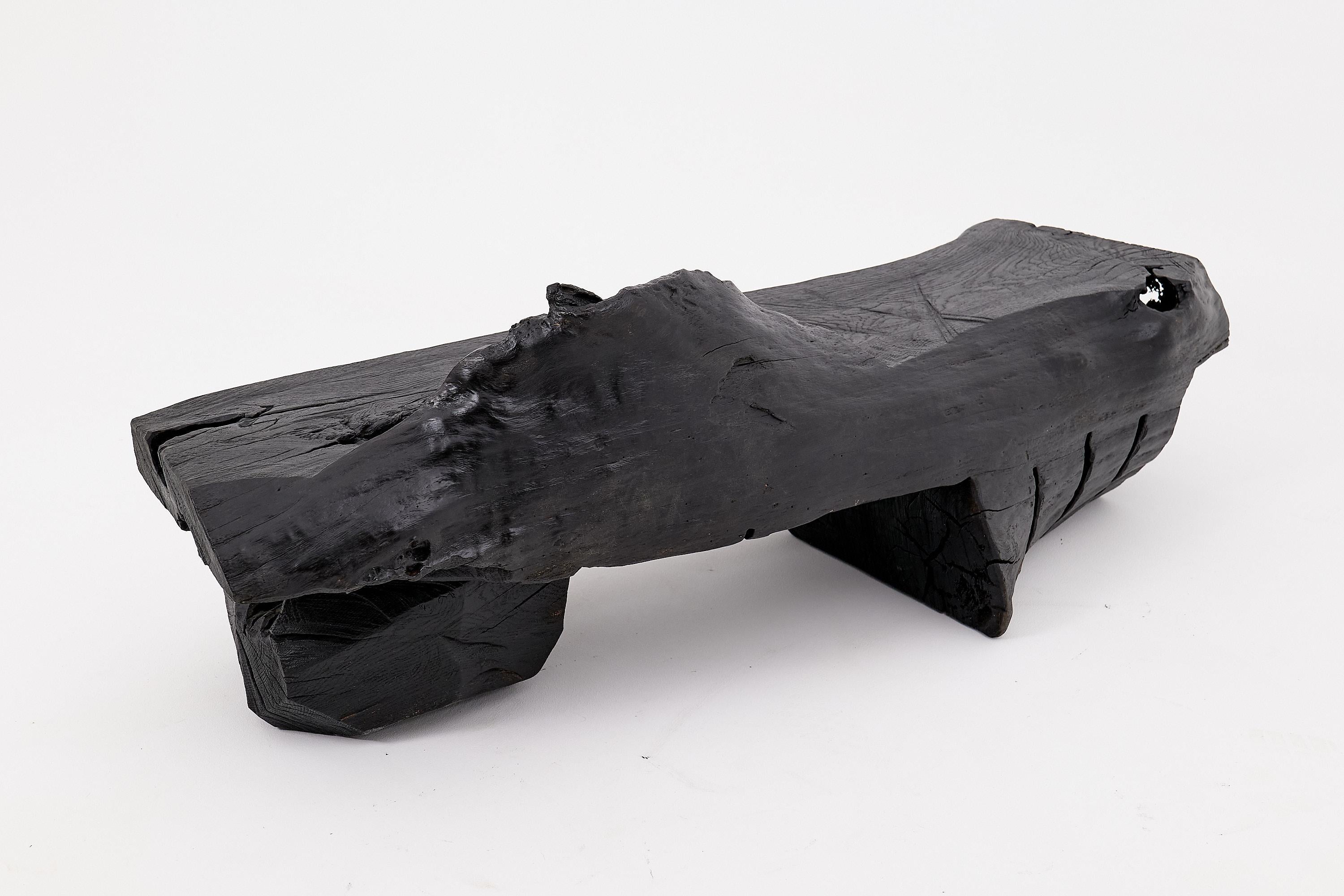 Panchina in legno massiccio carbonizzato di Logniture - Seduta scultorea moderna e organica in vendita 1