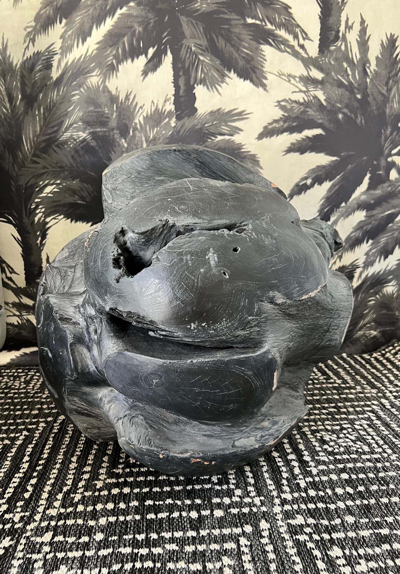 Charred Teak Wood Sculptural Organic Sphere, Balinese In Good Condition In Fort Lauderdale, FL