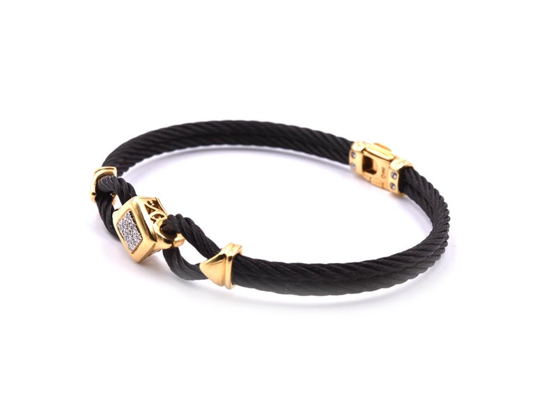 Charriol 18 Karat Yellow Gold and Black Cable Bracelet at 1stDibs